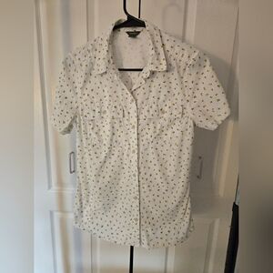 Eddie Bauer White Shirt with Yellow Floral Pattern